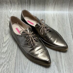 Daisy Street Metallic Taupe Lace-Up Pointed Flats